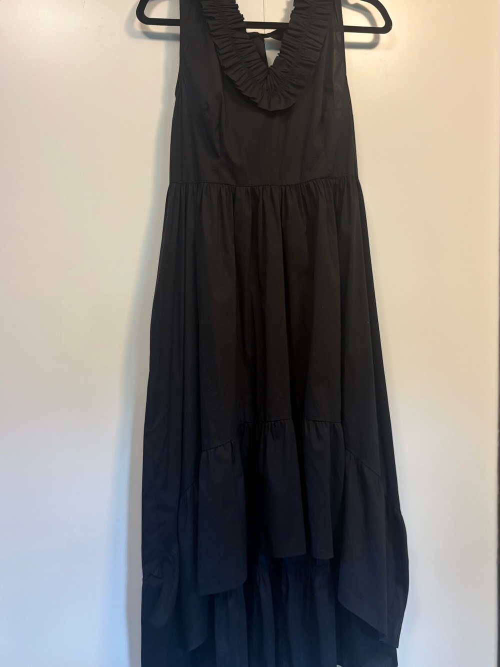 Black High-Low Ruffle V-Neck Dress S - Picture 2 of 10